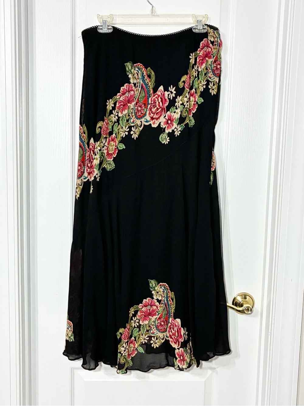 Y2K VTG Rouge Floral Paisley Midi Skirt Black Size Large